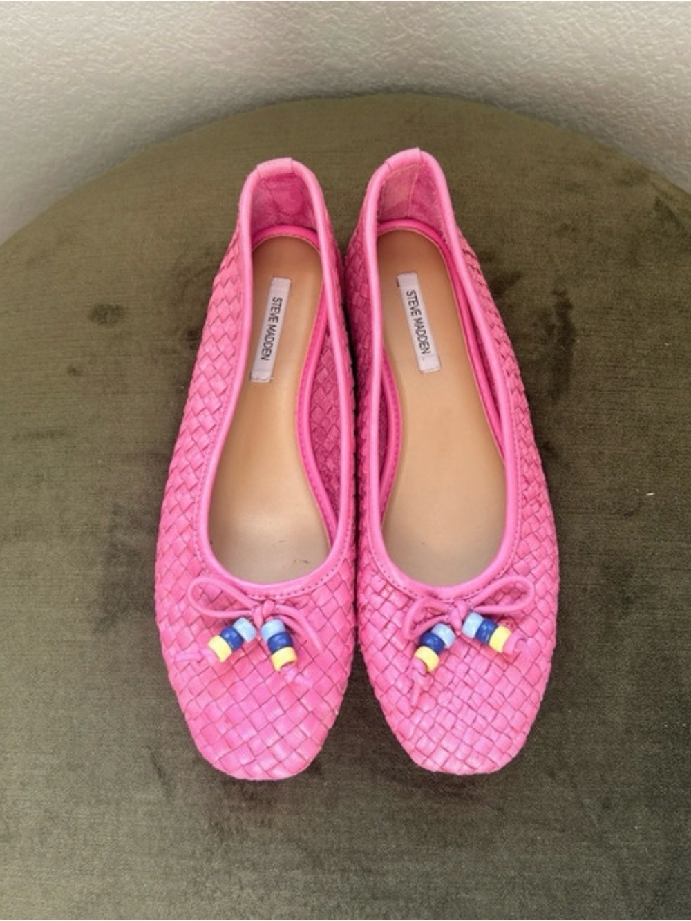 Steve Madden Pink Woven Ballet Flats with Bead Bow